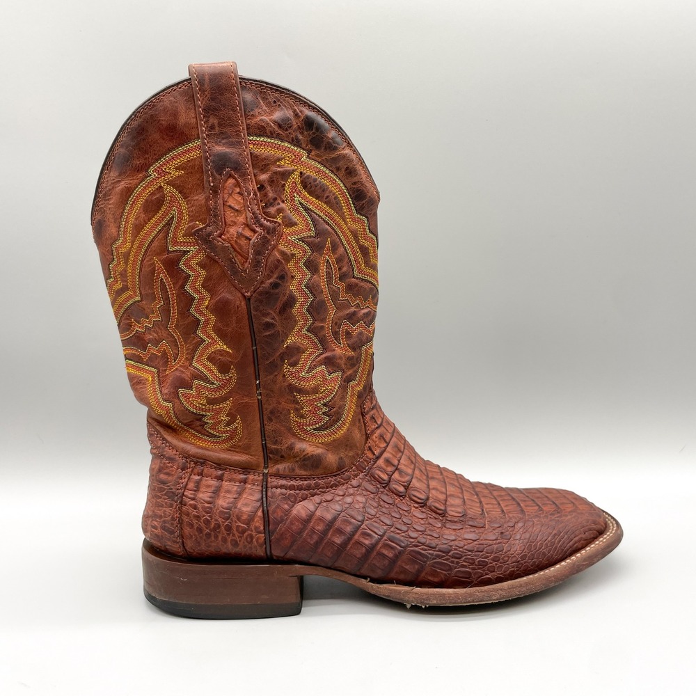 Resistol Ranch Mens 9 D Brown Caiman Belly Square Toe Cowboy Boots Rodeo Exotic